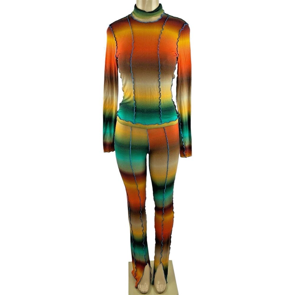 SIEDRES Set Top Pants Size XS/S Multicolor Knit Cody Turtleneck Top Flare Pant